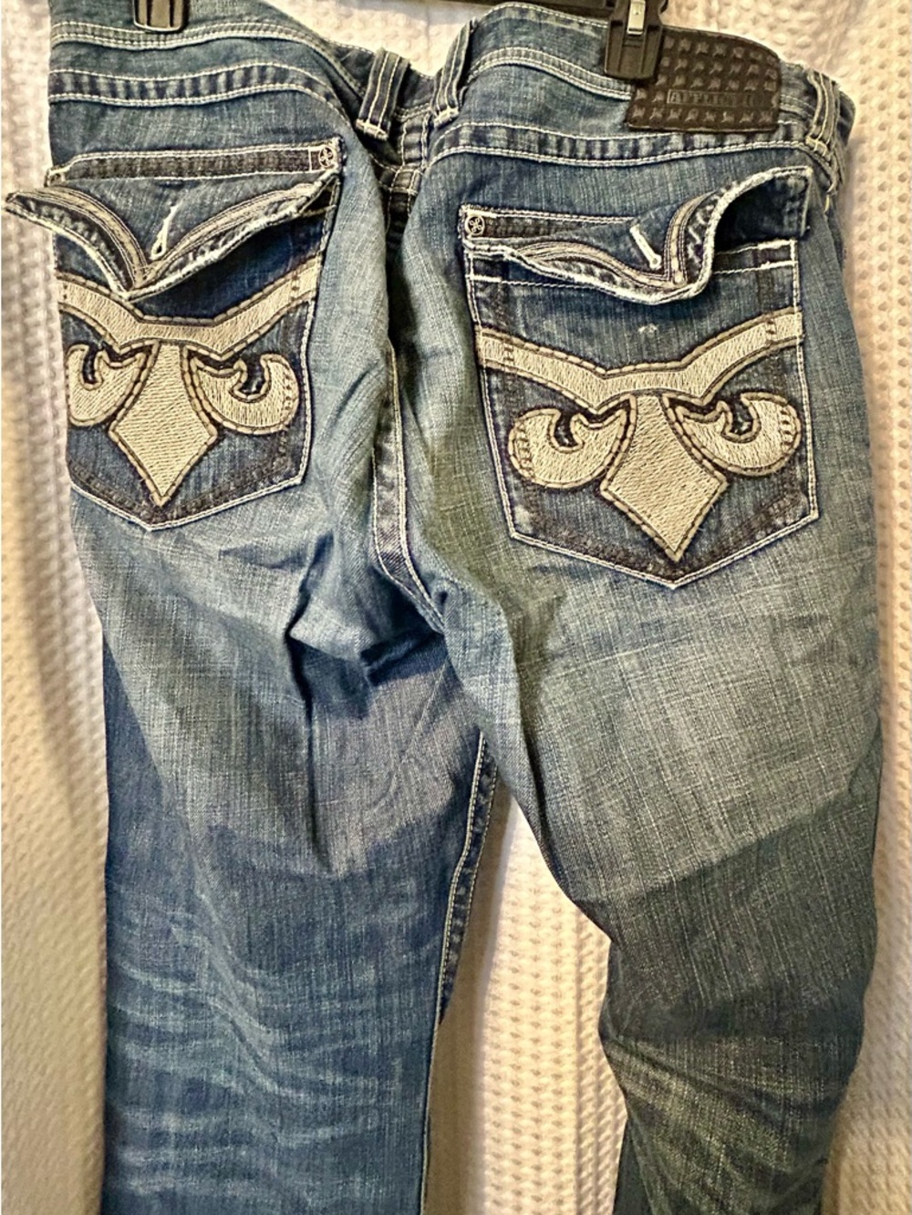 Affliction Men's Medium Blue Slim Straight Jeans with Embroidered Back Pockets